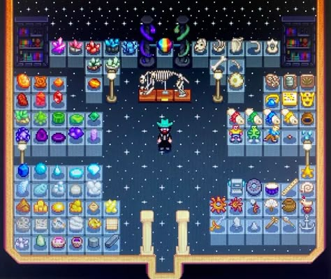 Stardew Valley Museum Layout, Stardew Ideas, Museum Layout, Stardew Valley House, Stardew Farm, Stardew Farms, Stardew Valley Ideas, Stardew Valley Farm, Stardew Valley Layout