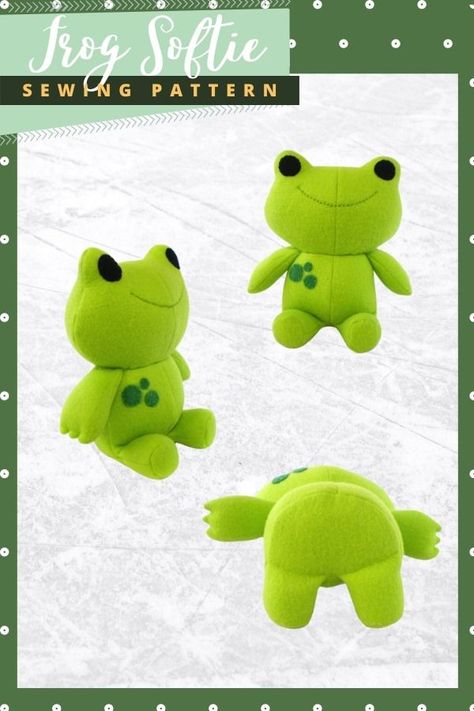 Frog Softie sewing pattern. This fun frog sewing pattern includes instructions and patterns to make this awesome toy. This pretty little frog is an easy beginner toy pattern and when you have finished making your own frog it will measure approximately 9 inches tall. Cute Sewing Patterns Plush Free, Soft Toy Patterns Free Templates, Sewing Patterns Plushies, Free Plush Sewing Patterns, Frog Sewing Pattern, Sock Kitten, Frog Sewing, Frog Tutorial, Plushies Diy