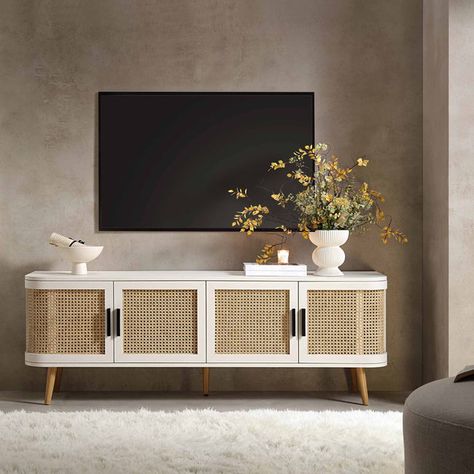 Izzy Curved Rattan 160cm Wide TV Unit, White Tv Wall Ideas, Three Seater Sofa Bed, Folding Dining Chairs, Sofa Bed With Chaise, Corner Dining Set, Modern Tv Wall, Concrete Dining Table, Console Table Hallway, Sideboard Tv Unit