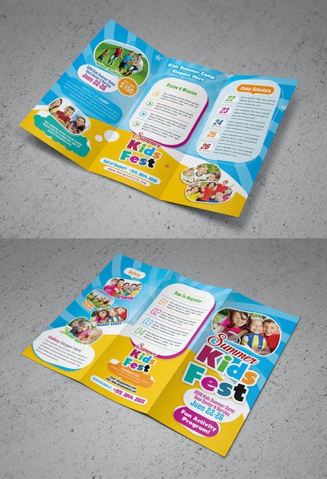 Summer Camp Brochure, Kids Brochures, Brochure Design Ideas, Kids Summer Camp, School Advertising, Kids Catalogs, Kids Banner, Brochure Graphic, School Brochure