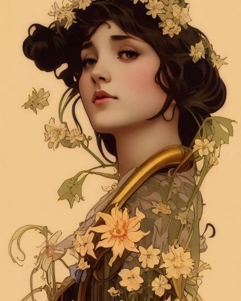 Art Nouveau Mucha, Illustration Art Nouveau, Nouveau Illustration, Mucha Art, Art Nouveau Illustration, Art Nouveau Poster, Female Art Painting, Figure Art, Photoshop Art