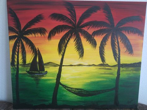 Rasta sunset :-D                                                       … Jamaican Paintings, Reggae Painting, Jamaican Decorations, Rasta Drawing, Rasta Painting, Jamaica Painting, Bob Marley Painting, Rasta Art, Reggae Art