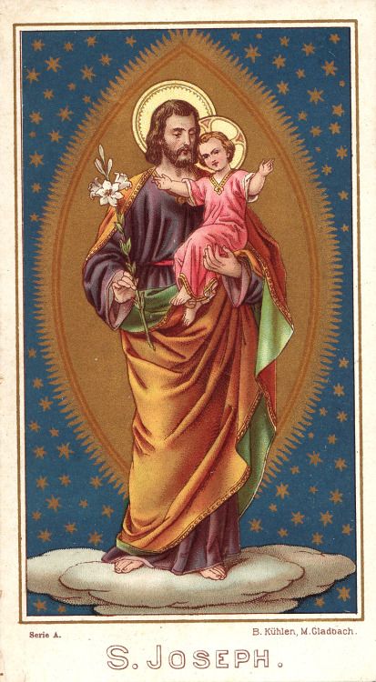 Saint Joseph Art, Vintage Holy Cards, Religious Pictures, Saint Joseph, Child Jesus, Religious Images, Mary And Jesus, Religious Icons, Blessed Virgin Mary