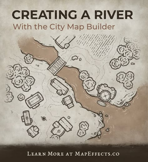 How to add a river to your settlement map using the City Map Builder Own Fantasy Map, Making Your Own Fantasy Map, Drawing Fantasy City Maps, Map Ideas, Creating Fantasy Maps, Maps In Books, Fantasy Map Drawing River, Map Making, Fanasty Map