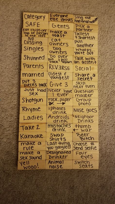 Jenga Challenge Ideas, Jenga Dares Ideas, Spicy Jenga, Drinking Dares List, Drinking Jenga List, Jenga Dares, Adult Jenga Ideas, Jenga Truth Or Dare, Jenga Drinking Game