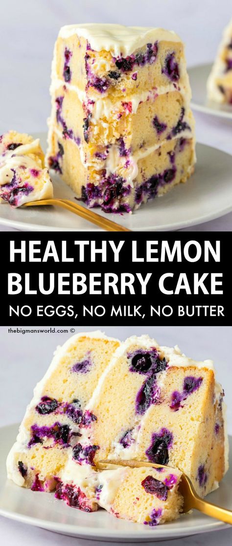 Healthy Lemon Blueberry, Cake No Eggs, Lemon Blueberry Cake, Cheesecake Vegan, Vegan Baking Recipes, Healthy Cake Recipes, Blueberry Lemon Cake, Healthy Vegan Desserts, Dairy Free Dessert