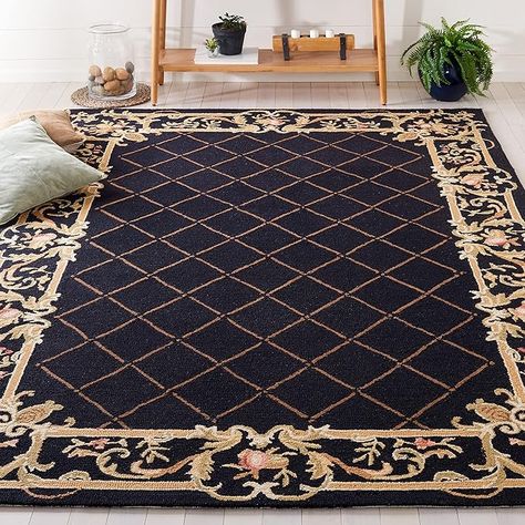 Shabby Chic Area Rugs, Hooked Wool, Black Carpet, Lounge Design, Living Room Decor Cozy, Black Area Rugs, Brown Area Rugs, Contemporary Rugs, Wool Carpet