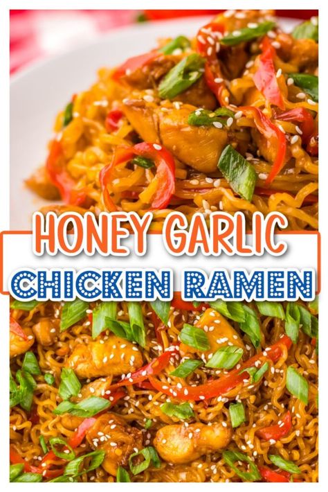 chicken ramen recipe, chicken recipe, easy chicken dinner, garlic chicken ramen, honey garlic chicken, ramen at home, ramen recipe Honey Garlic Chicken Ramen, Rice Ramen Noodle Recipes Chicken, Honey Garlic Ramen, Recipes Using Ramen Noodles Chicken, Ramen Chicken Recipes, Ramen Noodle Sauce, Ramen Noodle Recipes Chicken, Chicken Ramen Recipes, Garlic Chicken Ramen