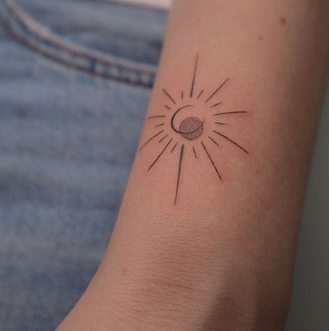 Line Sun Tattoo, Fine Line Sun Tattoo, Boho Tattoo, Boho Tattoos, Sun Tattoo, Small Tattoo, Tattoo Inspo, Fine Line, Small Tattoos