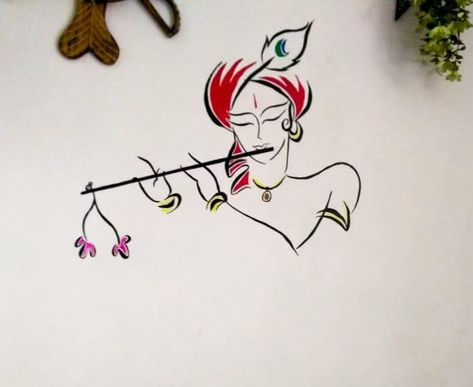 Wallpainting Acrylic painting on wall Acrylic on wall Wall painting Krishna Wall Painting Easy, Krishna Wall Painting, Painting On Wall, Simple Wall Paintings, Jai Shree Krishna, Krishna Painting, Book Art Diy, Shree Krishna, Hand Painting Art