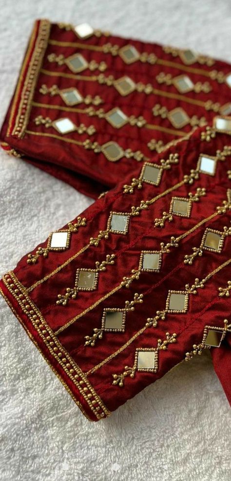 Embroidered Wedding Dresses, Embroidered Bookmarks, Aari Work Blouse Design, Magam Work Designs, Embroidered Ornaments, Embroidered Coasters, Mirror Work Blouse Design, Hand Work Design, Mirror Work Blouse