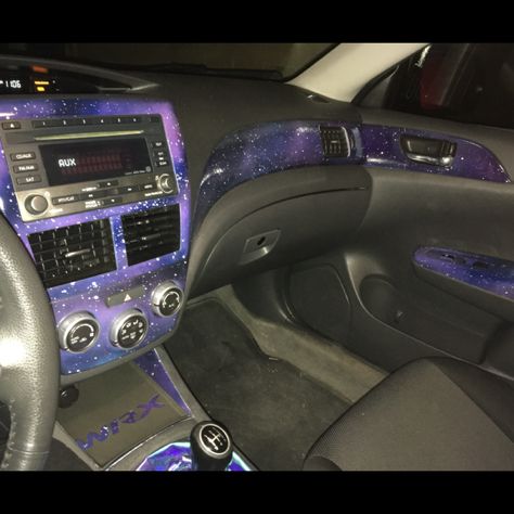 Galaxy themed interior Galaxy Car Interior, Space Themed Car Interior, Interior Car Wrap Ideas, Painted Car Interior, Car Interior Paint, Truck Interior Accessories, Galaxy Car, Polo Car, Car Interior Diy