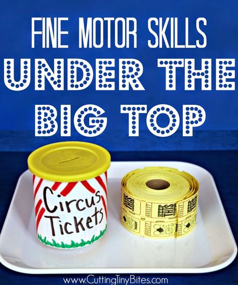 Fine Motor Skills Under the Big Top. Circus Ticket Tearing fine motor activity for toddlers or preschoolers. Great for a circus Pre-K theme. Carnival Dramatic Play, Circus Dramatic Play Preschool, Circus Sensory, Circus Preschool, Circus Week, Preschool Circus, Circus Ticket, Circus Activities, Carnival Activities