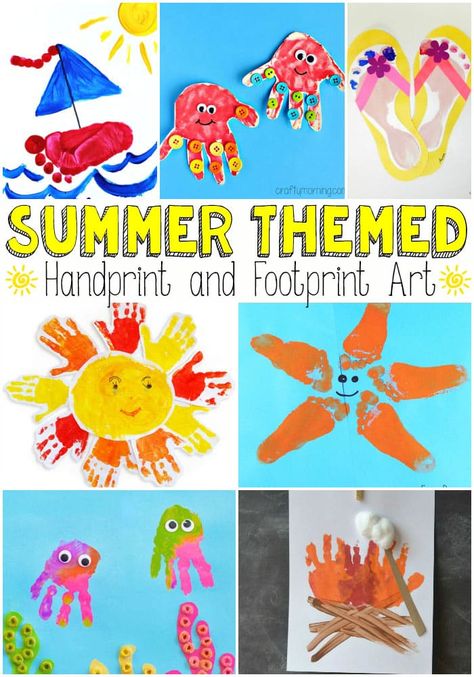 Summer Themed Handprint and Footprint Art | Bring the little handsies and footisies out as it's time to make some summer themed handprint and footprint art. Love these ideas! Childcare Ideas, Baby Art Projects, Footprint Crafts, Beach Pink, Summer Crafts For Kids, Footprint Art, Handprint Crafts, Kid Craft, Finger Print