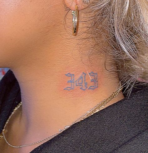 Number Neck Tattoos Women, Numbers On Neck Tattoo, Blue Neck Tattoo, Number Tattoo On Neck, Angel Number Neck Tattoo, Number Neck Tattoo, 11 11 Tattoo, Blue Ink Tattoos, Throat Tattoo