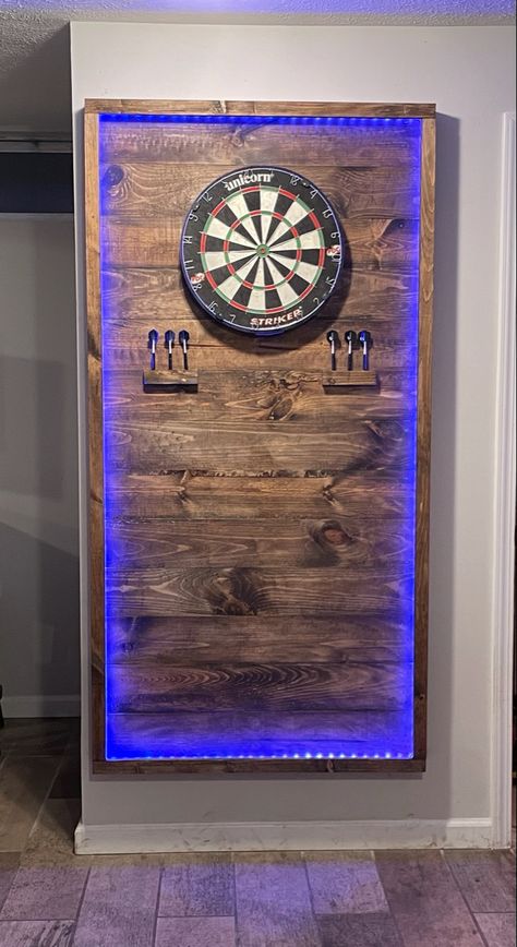 Unfinished Basement Rec Room Ideas, Dart Board Area Ideas, Game Room Shed Ideas, Wooden Dart Board Wall, Electronic Dart Board Wall Ideas, Man Cave Ideas Room Small Cheap, Grey Gaming Room, Basement Dart Board Wall, Dart Board Scoreboard