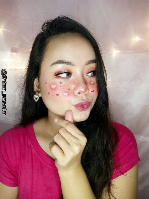 Heart Freckles Makeup, Heart Freckles, Edc Makeup, Panda Costume, 2023 Makeup, Freckles Makeup, Panda Costumes, Birthday Makeup, Drag Makeup