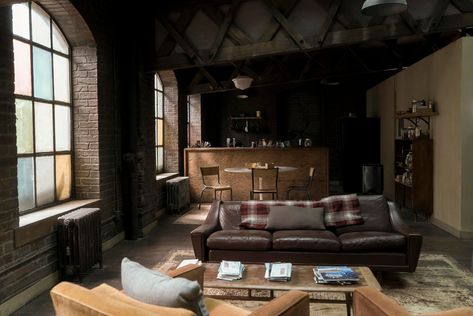 'Marvel's Daredevil' Season 3: Creating the Look of Daredevil's World | Marvel Daredevil Season 3, Industrial Windows, Matt Murdock, Marvel Daredevil, Hells Kitchen, Loft Design, Exposed Brick, Season 3, Apartments For Rent