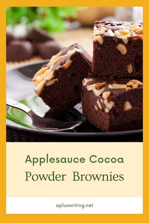 A dish with 3 pieces of applesauce cocoa powder brownies Healthier Brownies, Applesauce Brownies, Cocoa Powder Brownies, Chewy Brownies, Types Of Desserts, Healthy Brownies, Brownie Desserts, Homemade Brownies, Vanilla Cookies