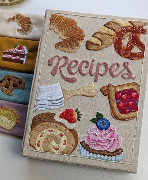 @diana_vingert | Instagram Embroidered Book Cover, Recipe Book Design, Diary Covers, Amazing Books, I'm Grateful, Art Journal Therapy, Stitch Book, Cute Embroidery, 자수 디자인