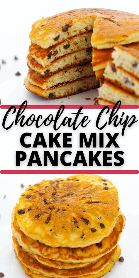 These Chocolate Chip Cake Mix Pancakes use a shortcut that makes this recipe a whole lot easier and all you need is a few ingredients. Cake Mix Pancakes Easy, Recipe Using Chocolate Cake Mix, Cake Mix Waffles, Chocolate Chip Muffin Mix, Cake Mix Pancakes, Pumpkin Cake Mix, Pancake Cake, Delicious Slow Cooker Recipes, Pancake Recipe Easy