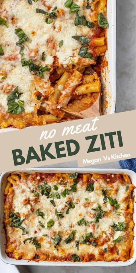 This is the best meatless dinner. This meatless Baked Ziti with Ricotta and Mozzarella is an easy weeknight dinner everyone will love. Meatless Baked Ziti, Baked Ziti With Ricotta, Easy Winter Recipes, Weeknight Recipes, No Meat, Fast Dinner Recipes, Meatless Dinner, Fast Dinners, Easy Weeknight Dinner