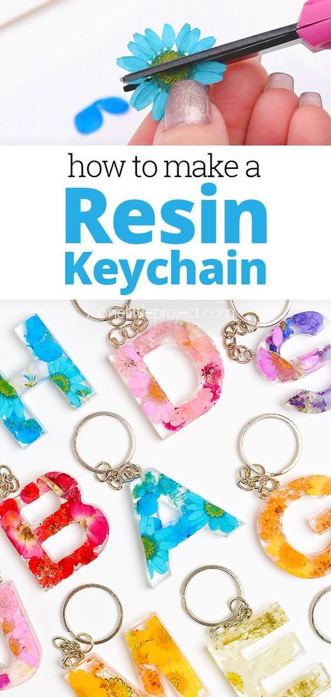 It's SO EASY to make a resin keychain! These colourful alphabet resin keychains made with pressed flowers are so pretty. Make a letter key chain for yourself, to give as a homemade gift, or make them to sell. This resin craft for beginners is so much fun to make! Uv Resin Keychain Ideas, Make A Letter, Alphabet Resin, Craft For Beginners, Diy Resin Keychain, Diy Deco Mesh Wreath, How To Make Letters, How To Make Resin, Pressed Flower Crafts