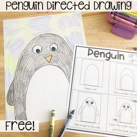 Winter Directed Drawing For Preschool, Guided Drawing For Kindergarten, Penguin Directed Drawing For Kids, Kindergarten How To Draw, Easy Directed Drawing For Preschool, Draw Penguin Easy, Free Directed Drawing For Kids, January Directed Drawing For Kids, January In Kindergarten