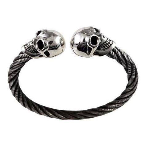 Two shiny skull heads attached to a twisted bangle engage the utmost attention to this Skull Biker Cuff Bracelet. We carved it by hand from sterling 925 silver Biker Bracelet, Twisted Bangle, Dragon Bracelet, Biker Jewelry, Mens Bracelet Silver, Bracelet Mens, Mens Gold Bracelets, Skull Bracelet, A Skull