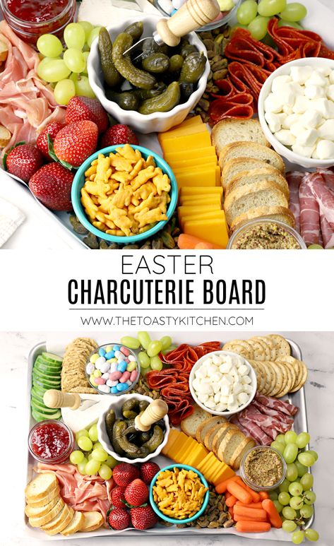 Easter Apps Easy, Easter Food Ideas Appetizers, Spring Charcuterie Board Ideas, Meaty Appetizers, Easter Bars, Easter Charcuterie Board, Easter Charcuterie, Easter Appetizers Easy, Butter Boards