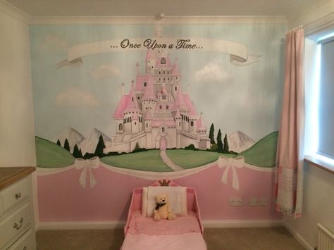 Princess castle mural by Janine smith Castle Wall Painting, Princess Mural, Castle Mural, Disney Princess Bedroom, Cool Beds For Kids, Paint Business, Disney Princess Babies, Princess Bedroom