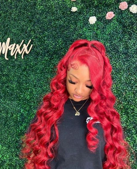 #lacefrontwigs #lacewigs #blackgirlhairstyles #wiginstall #lacewiginstall #bundles #sewin #coloredwigs #closureinstall Prom Things, Weave Hair Color, Girl Prom, Weave Ponytail Hairstyles, Frontal Wig Hairstyles, Red Wig, Birthday Pins, Birthday Hairstyles, Quick Weave Hairstyles