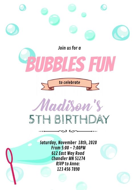 7,130+ Birthday Invitation Bubbles Customizable Design Templates | PosterMyWall Bubble Birthday Invitations, Bubble Birthday, Bubble Fun, Invert Colors, Birthday Collection, Classic Names, Promotional Flyers, Crop Photo, Font Setting