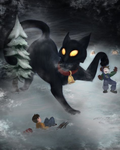 Dangerous Cat, Iceland Christmas, Cat Fanart, Yule Cat, Art Literature, Norse Myth, Creepy Christmas, Dark Christmas, Cat Stories