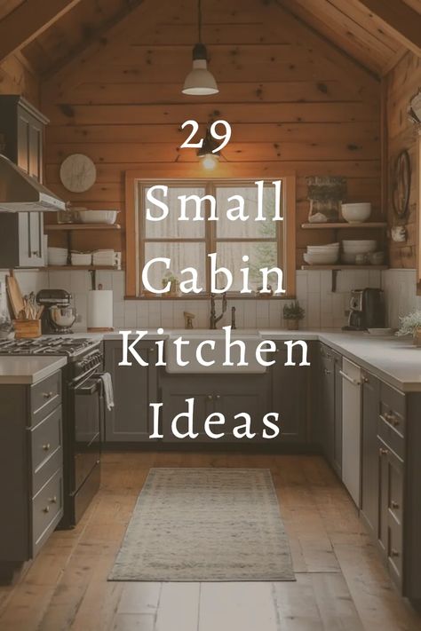 Dreaming of a charming cabin kitchen? These 29 small-space ideas will help you maximize function and style! From rustic wood accents to smart storage hacks, get inspired to create the perfect cozy retreat. Moody Cabin Kitchen, Small Cabin Kitchens Rustic, Cabin Kitchen Design Ideas, Small Cabin Interiors Rustic Simple, Forest Cabin Interior, Small Log Cabin Kitchens, Small Cabin Kitchen Ideas, Cabin Must Haves, Cabin Furniture Ideas