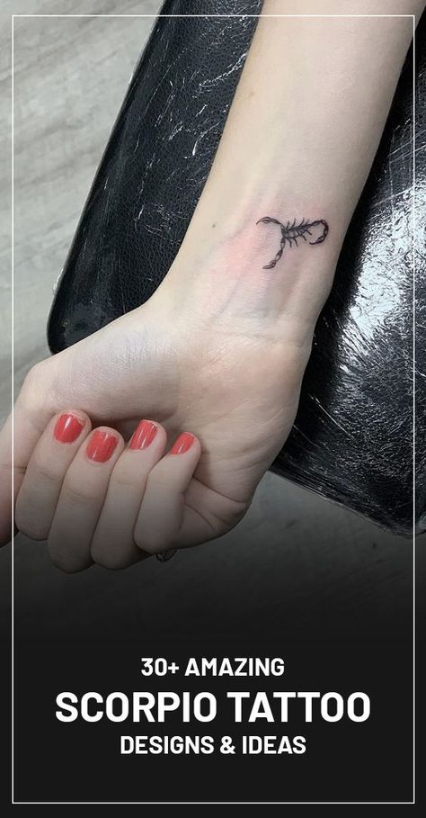 Siccors Tattoos, New Begginings Tattoos, Scorpio Women Tattoo, Feminine Scorpion Tattoo Ideas, Small Scorpion Tattoo Woman, Scorpio Woman Tattoo, Feminine Scorpio Tattoo, Fine Line Scorpion Tattoo, Scorpion Tattoo Design For Women