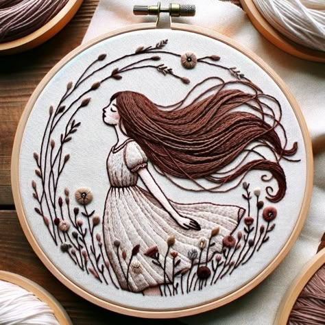 Autumn Embroidery Ideas, Embroidering People, Embroidery Inspiration Aesthetic, Stitches Flower, Hoop Embroidery Pattern, Embroidery People, Aesthetic Items, Needle Painting, Portrait Embroidery