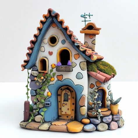 Made with polymer clay, these miniature houses are lightweight and easy to handle. Clay House Ideas Easy, Clay Fairy House Diy Easy, Ceramic Houses Ideas, Clay House Ideas, Clay Christmas Decorations, Fairy House Crafts, Clay House, Clay Fairy House, Ceramic Birdhouse