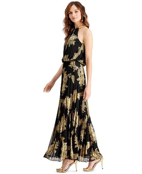 MSK Petite Pleated Gold-Print Gown Pleated Chiffon Skirt, Printed Gowns, Metallic Prints, Blouson Dress, Gowns Online, Pleated Maxi Dress, Pleated Maxi, Review Dresses, Gold Print