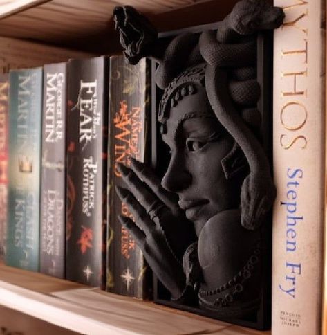 Medusa Book nook, 3d Printed Fantasy Book Shelf Décor and Bookends Fantasy Book Shelf, Medusa Book, Fantasy Bookshelf, Geometric Tattoo Design, Book Room, Unique Tattoo Designs, Fantasy Book, Custom Tattoo Design, Style Deco