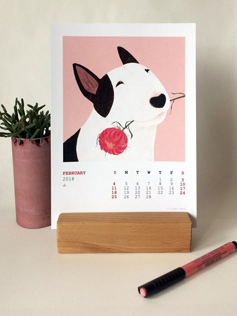 Calendar Design Inspiration, Bull Terrier Art, Event Brochure, Illustration Calendar, Creative Calendar, 달력 디자인, Illustration Series, 강아지 그림, Diy Calendar