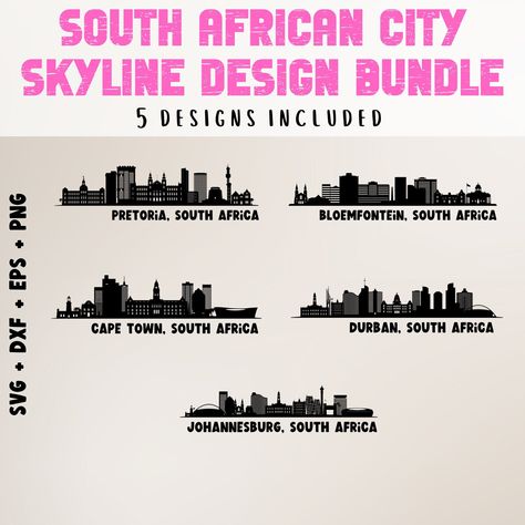 South African City Landscape | Cape Town | Johannesburg | Bloemfontein | Pretoria | Durban | Cut File for Cricut | Printable Wall Art by MadSkyeIE on Etsy South African Interior Design Cape Town, South African Landscapes, Postcard Design Inspiration, African City, Postcard Layout, African Interior Design, South African Design, Cameo Crafts, Durban South Africa