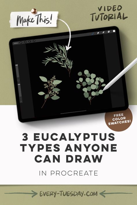 Eucalyptus Types, Draw In Procreate, Procreate Flowers, Patterns Procreate, Floral Illustration Art, Procreate App Tutorial, Eucalyptus Art, Digital Art Tutorial Beginner, Procreate Ipad Tutorials