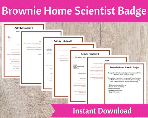 Brownie Home Scientist Badge Activity Kit | Girls Scout Troop Organizer Printable Brownie Home Scientist Badge, Binder Covers Printable, Weather Chart, Digital Printing Services, Troop Leader, Family Story, Christmas Math, Girl Scout Troop, Organization Printables