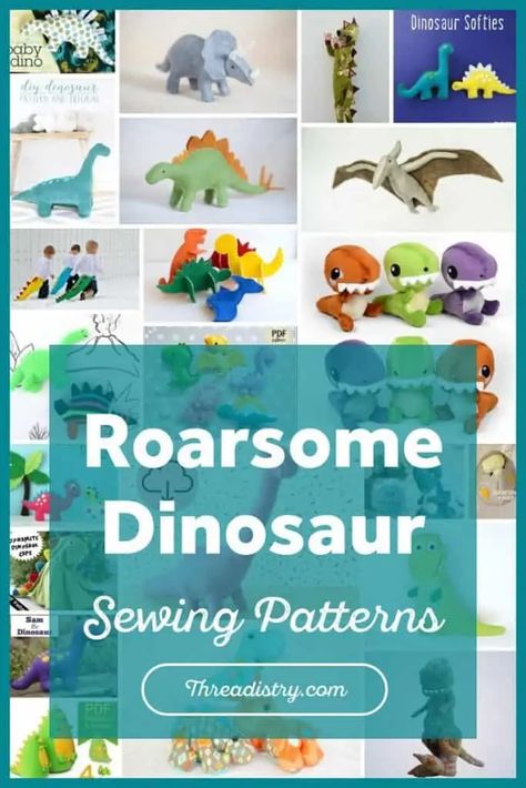 Collage of dinosaur sewing patterns Dinosaur Sewing, Felt Patterns Free, Stuffed Dinosaur, Dinosaur Patterns, Teddy Photos, Soft Toy Patterns, Baby Dinosaur, Animal Sewing Patterns, Costume Sewing Patterns