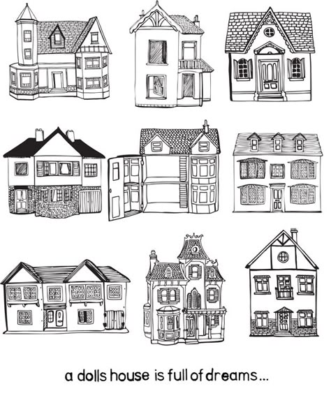 DOLLS HOUSE  ILLUSTRATED BY KENDRA GREY Doll House Sketch, Doll House Illustration, Doll House Drawing, Dollhouse Drawing, Houses Illustration, House Doodle, Illustrated Words, Building Illustration, House Sketch