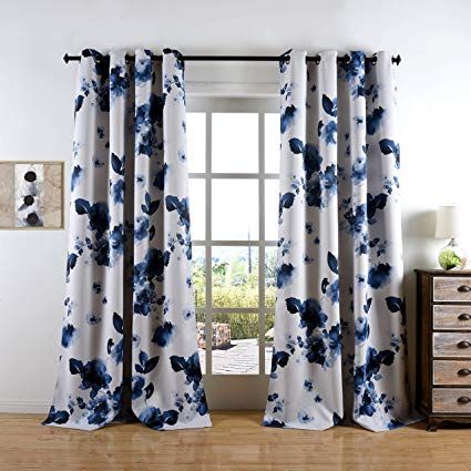 Amazon.com: Taisier Home 84 Inch Grommet Room Darkening Window Curtain Drapes, Chinese Traditional Ink Painting Stylized Leaves and Flower,Artwork,Deep Blue Print Curtains for Living Room Bedroom and Nursery: Home & Kitchen Blue Floral Curtains, Window Curtains Living Room, Print Curtains, Leaf Curtains, Bedroom Drapes, Grommet Panels, Traditional Ink, Farmhouse Curtains, Curtains For Living Room