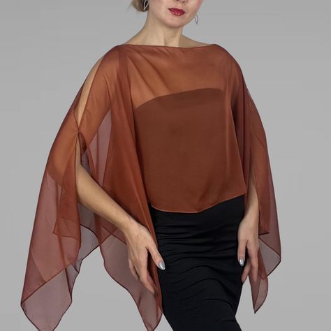 Chiffon Capelet, Wedding Dress Luxury, Shoulder Cape, Orange Chiffon, Dress Luxury, Unique Fits, Dress Evening, Shawls And Wraps, Burnt Orange