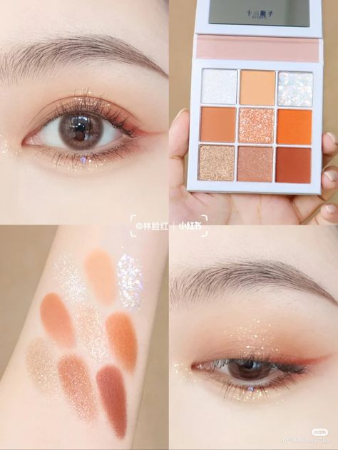 Coral Makeup Looks Korean, Makeup Looks Korean, Coral Makeup, Easy Eye Makeup Tutorial, Korean Eye Makeup, Eye Makeup Techniques, Makeup Accesories, Glitter Eye Makeup, Simple Eye Makeup