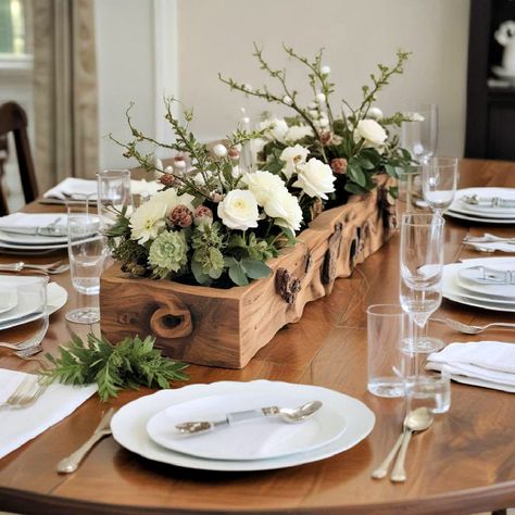 40 Dining Table Centerpiece Ideas for All Styles Rectangle Tray Decor Ideas, Dining Table Centerpiece Everyday, Dining Table Centerpiece Ideas, Table Centerpiece Ideas, Fruit Bowl Display, Bread Display, Simple Dining Table, Rustic Table Runners, Dining Table Centerpiece